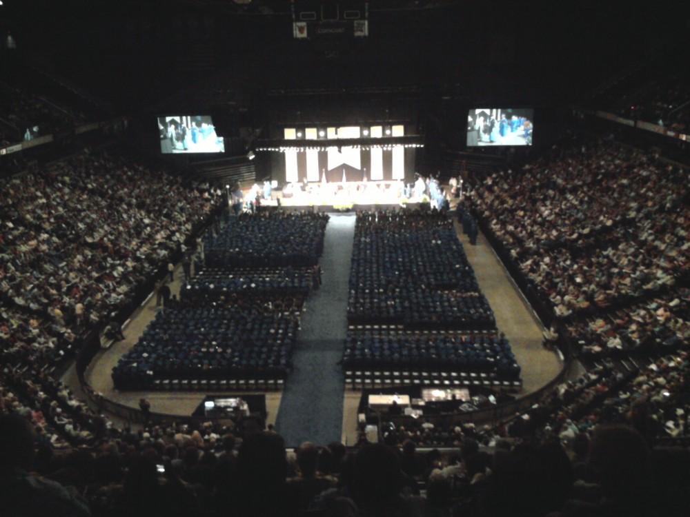 GVSU graduates and their families and friends filled the VanAndel Arena for commencement on May 1.