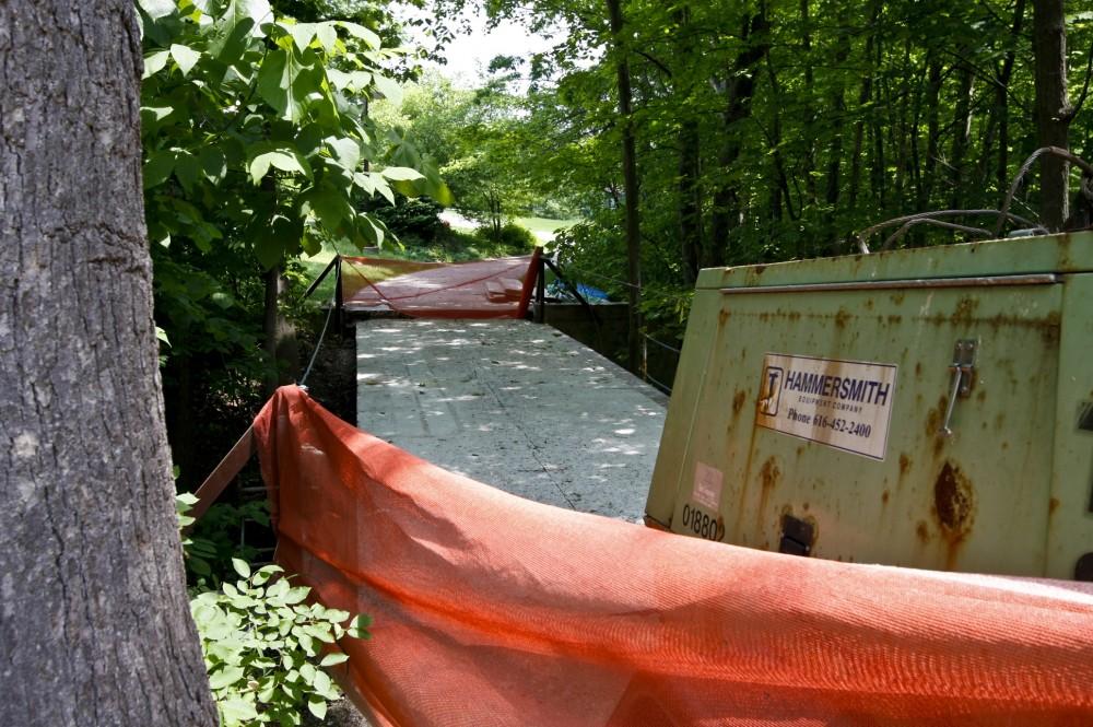 The small bridge near The Commons is under construction.