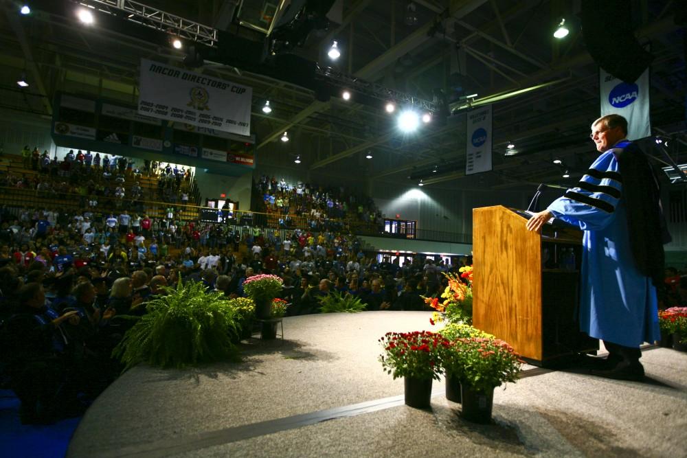 President Haas looks out to the crowd of students and faculty during Friday's Convocation