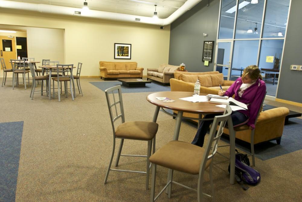 GVL / Rane Martin
Junior Marielle Gabrielse works hard on homework in the new Campus View Community Center