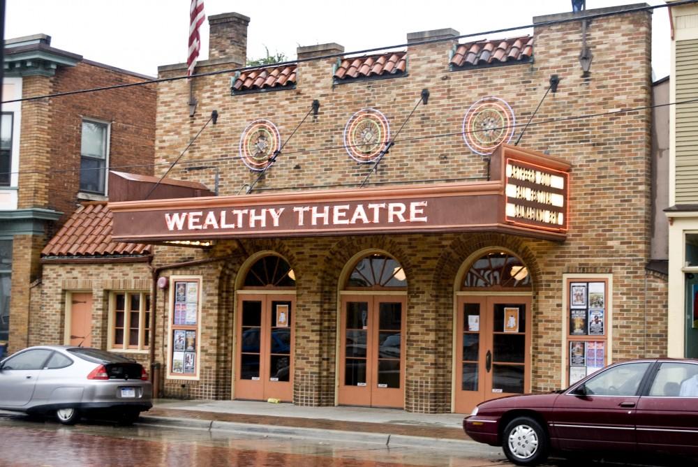 The outside of Wealthy Theatre located in Grand Rapids, Michigan