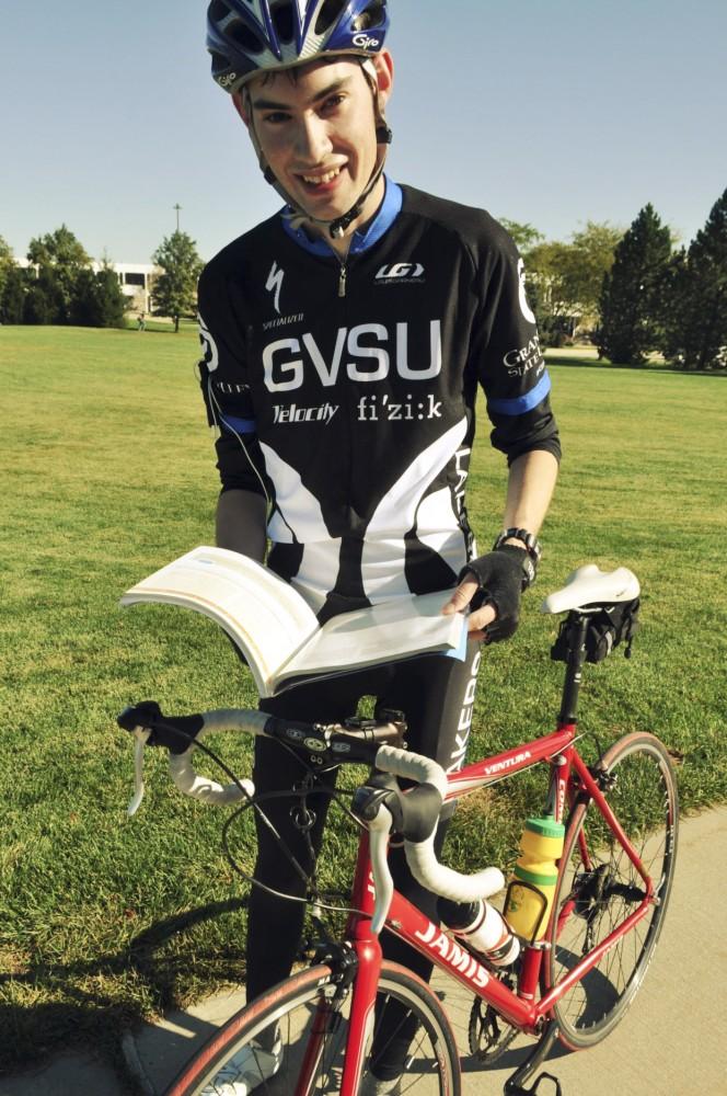 GVL / Rachel Dwyer
John Lauzon after biking thirty miles, still finds time to balance academics
