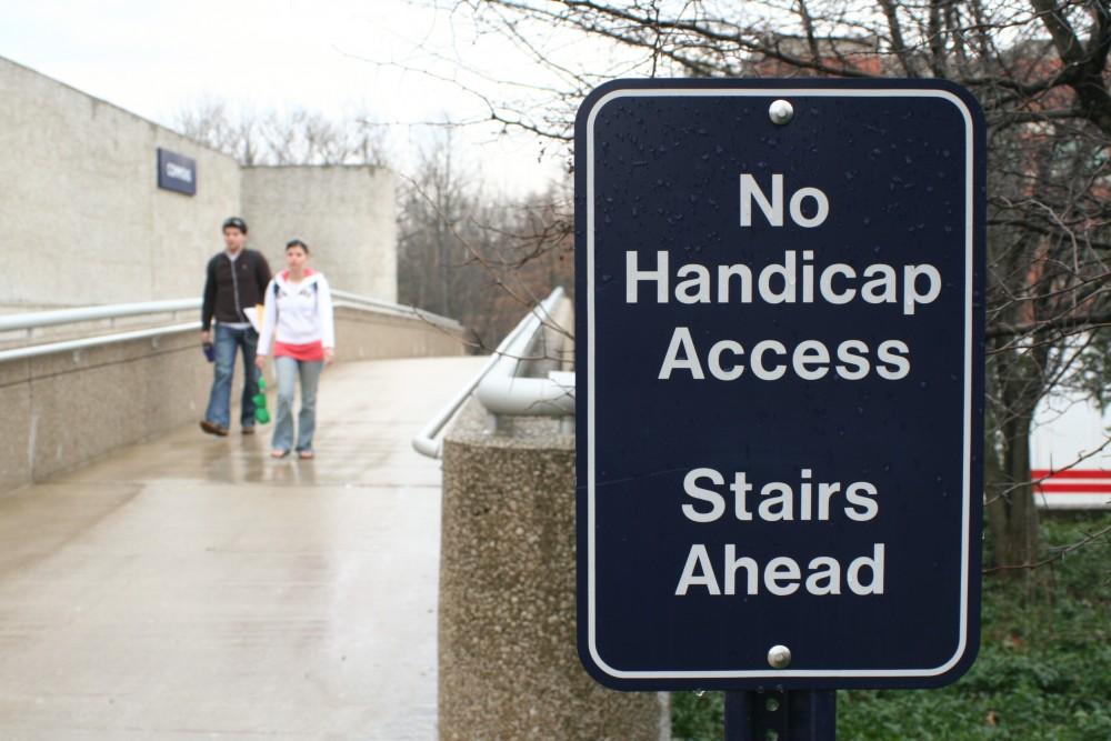 GVL Archive / Aaron RademacherStairs are a common obstacle for students and staff with physical handicaps to navigate on the GVSU campus.