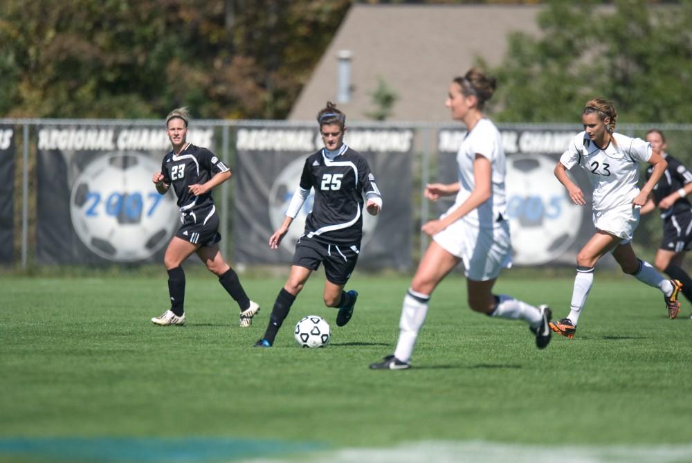 GVL / Andrew MillsSophomore Maria Brown moves to kick the ball up the field during Sundays game against Ohio Dominican