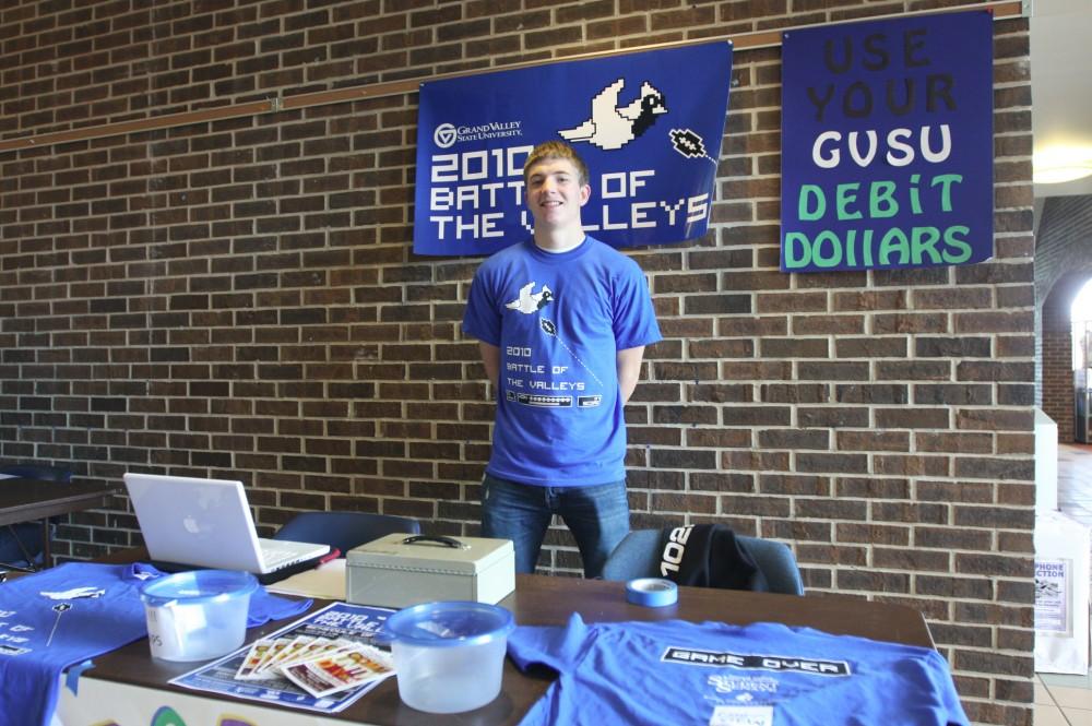 Paul BeaLafeld sells Battle of the Valley shirts in Kirkhof.