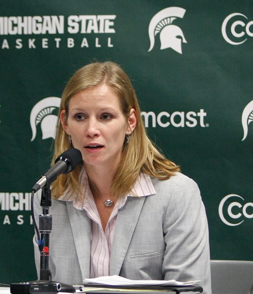 Women's Basketball Head Coach Janel Burgess talks about the Lakers performance during the game against the Michigan State Spartans.