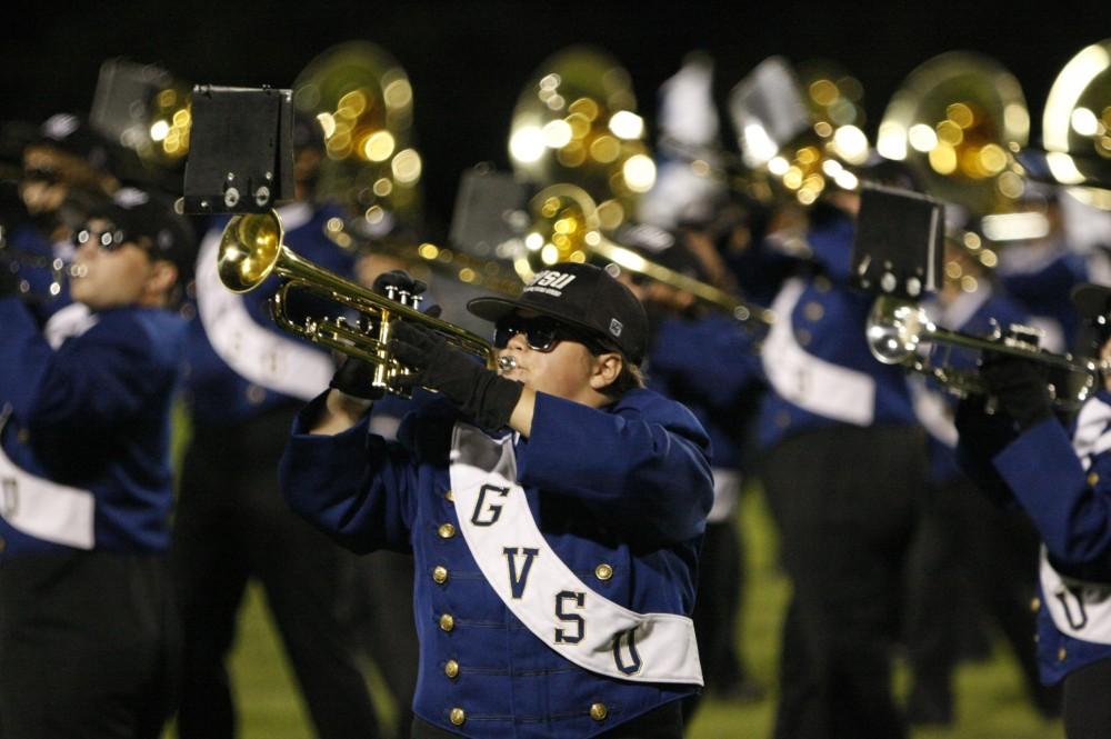 GVL Archive / Eric Coulter
The GVSU Laker Marching Band performs at a football game