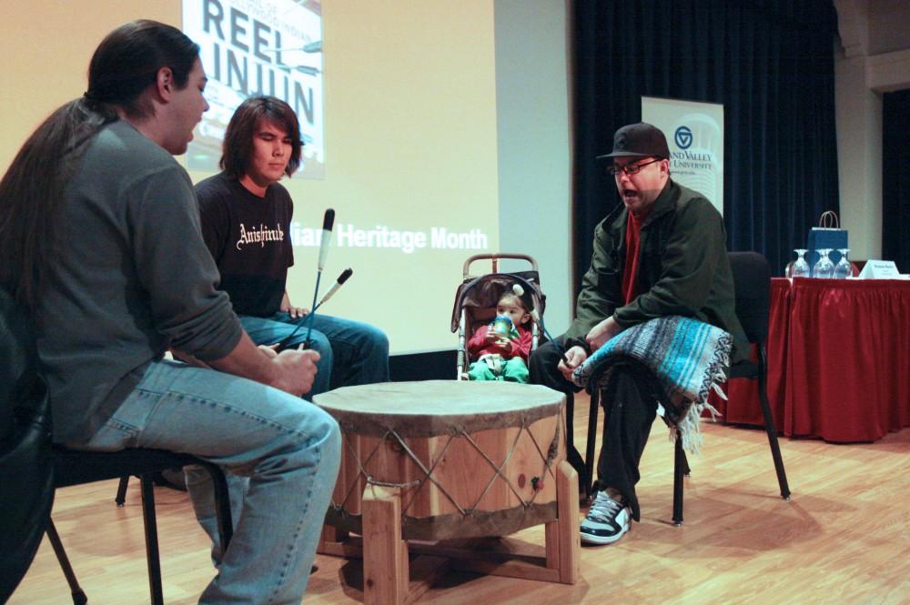 Native performers opne up the screening of "The Reel Injun" with traditional drums and chant.