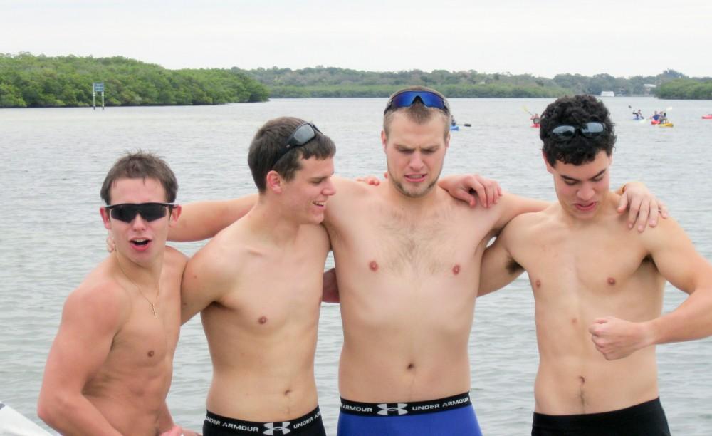 Courtesy Photo / John BancheriThe GVSU Rowing Club opened its version of Bowl season with the 1st ever, Gulf of Mexico P.p.s. Bowl. Jimmy Wilkie, Robbie DeWeerd, Zak Armstrong, and Marco Benedetti took first place by rowing the 250 meter course in 11 strokes.