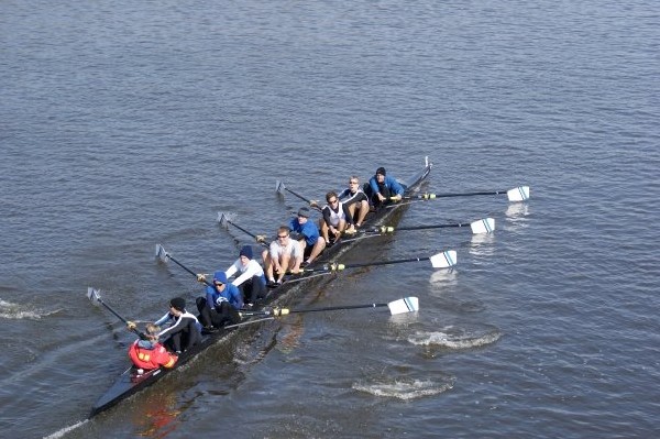 Grand Valley Crew members slides up to the catch during a regatta. The team will be heading to Boston to row this semester