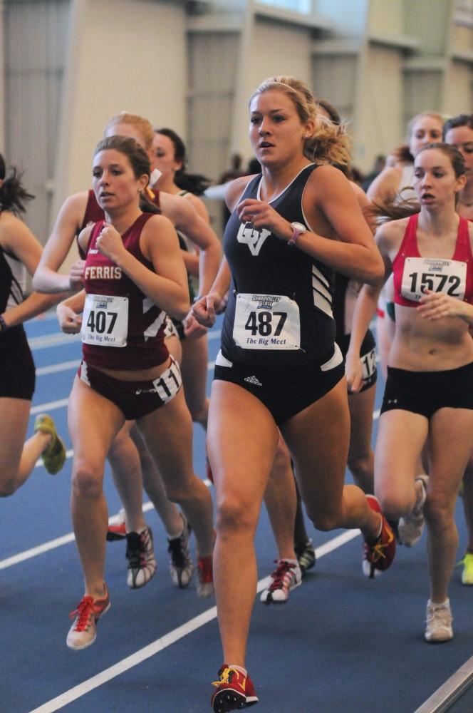 Grand Valley freshmen Amanda Whowell competes in the women’s mile run during Friday’s “The Big Meet” held in Allendale, Michigan at the Turf Building.
