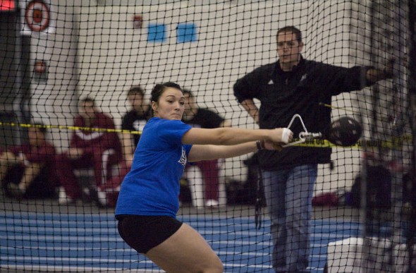 Courtesy Photo / gvsulakers.com
Liz Murphy throwing weight. She set a new record 64 6