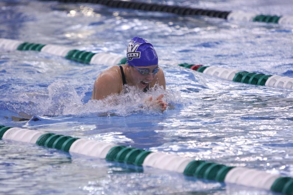 Freshman Danielle Vallier swims the 200 yard breaststroke during the GLIAC Championship