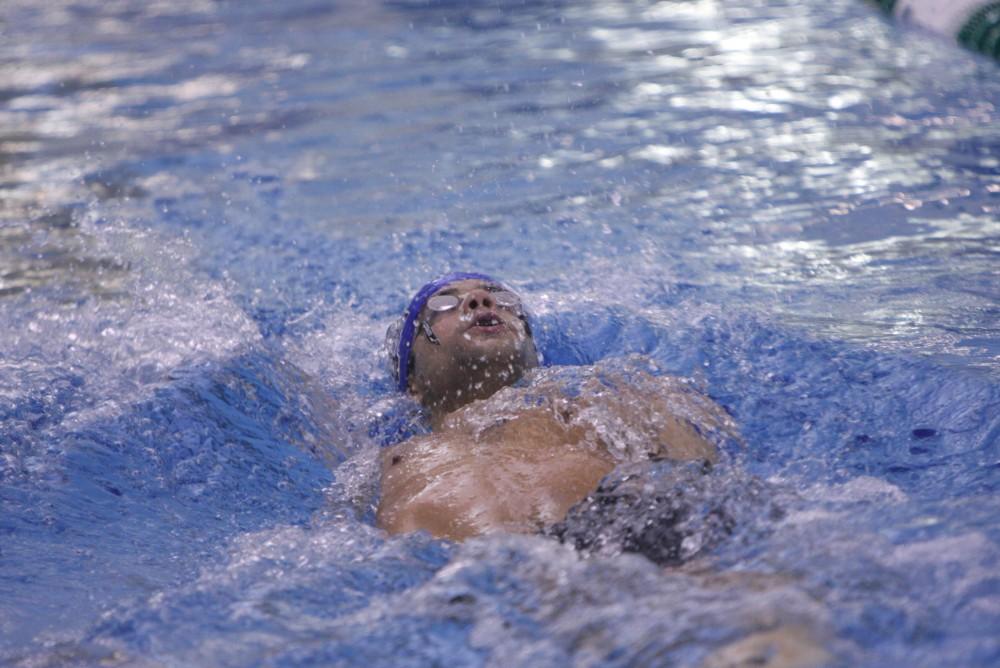 GVL Archive / Eric Coulter
Junior Raphael Santos swims during the GLIAC Championship. 