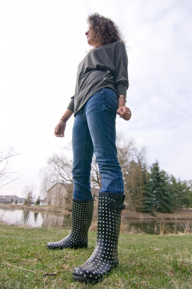 Carola Carassa is extremely fashionable in rain boots, which are best sported in Spring.