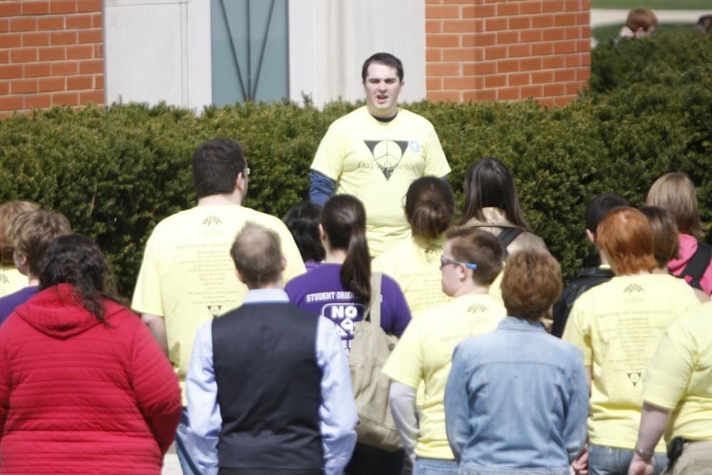 Members of the LGBT community at GVSU prepare for a silent march on this past Wednesday.