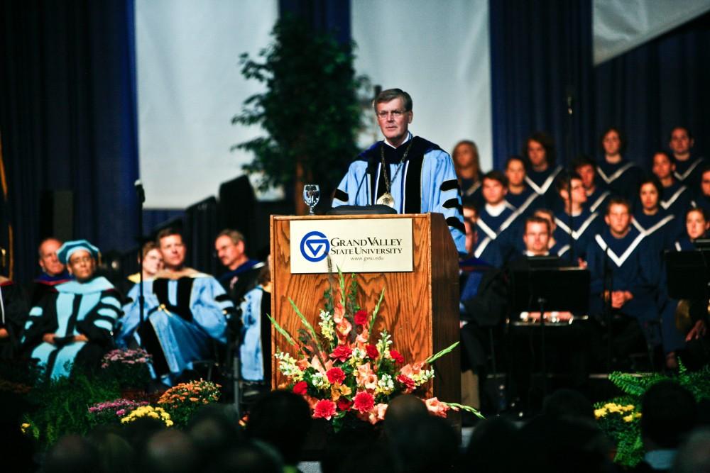 GVL / Nathan Mehmed
President Thomas Haas speaks to faculty and students during the Fall convocation