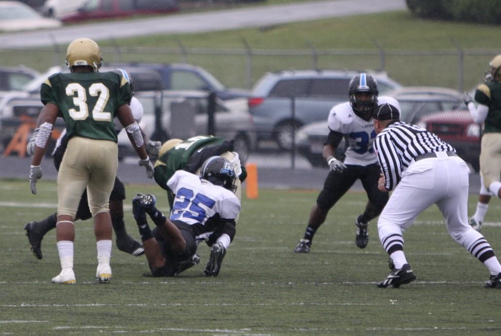 GVL Archive
Senior cornerback Chris Huley demolishes his opponent in a past game.