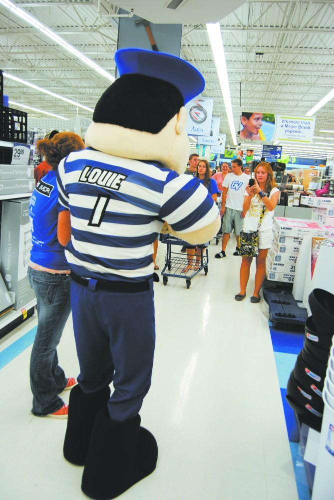 GVL/ Rane Martin
Louis the Laker poises for a photograph during his visit to Meijer Mania last Thursday.