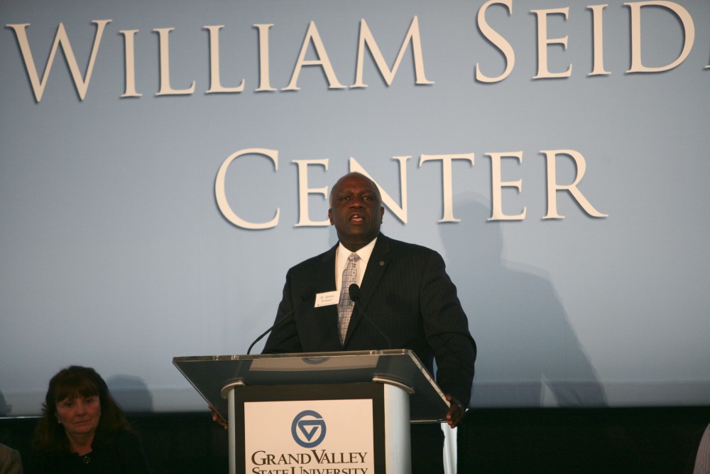 GVL Archive
H. J. Williams addresses the crowd durring the Seidman Business School ground breaking