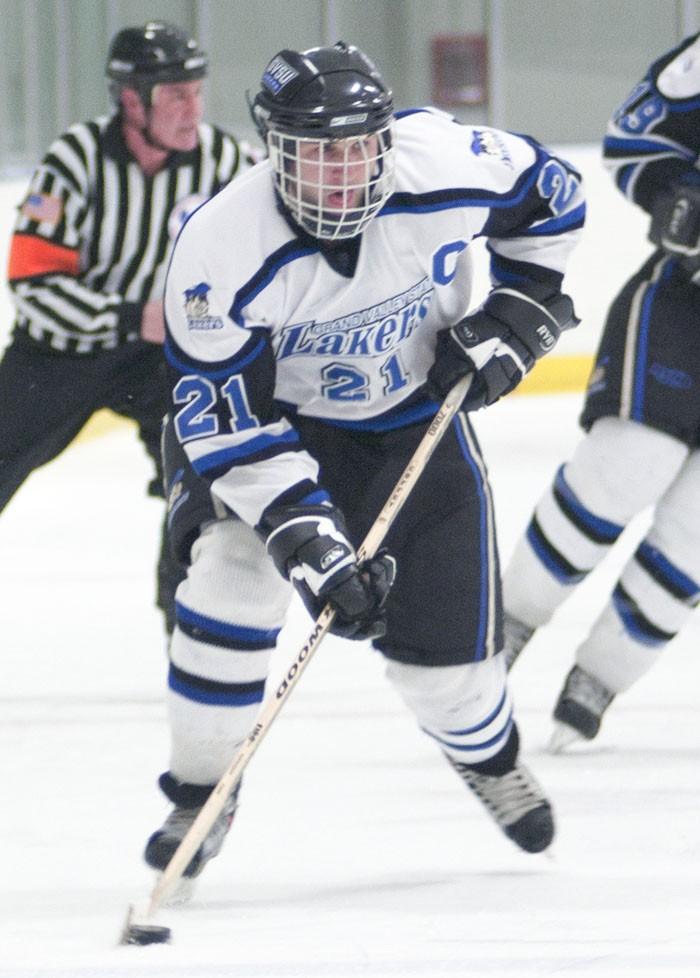 GVL Archive
Junior defenseman Craig Marrett handles the puck during a past game. The team is currently 1-1 and their next matchup is against Saginaw Valley State on Friday.