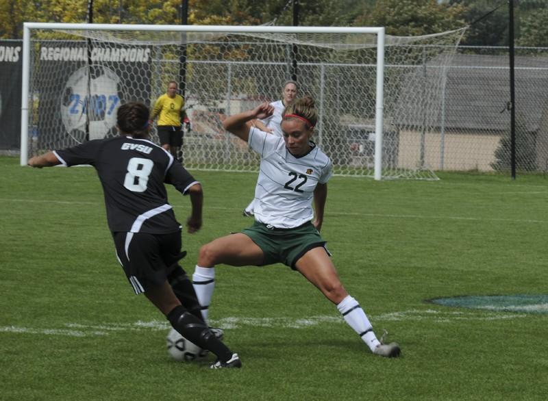 GVL/ Rane Martin
Senior defender Megan Brown fakes out her opponent during a past match.