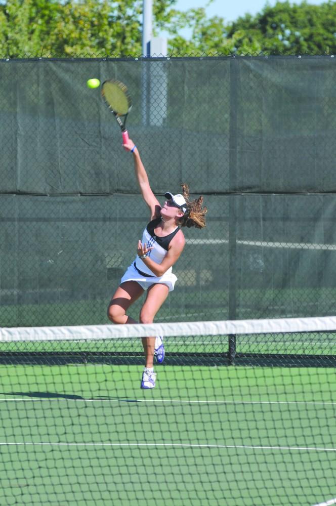 GVL/ Rane Martin
Sophomore Lexi Rice serves the ball during their match against Tiffin on Saturday.