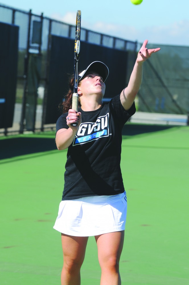 GVL/ Rane Martin
Sophomore Niki Shipman starts to serve during their match against Tiffin on Saturday.