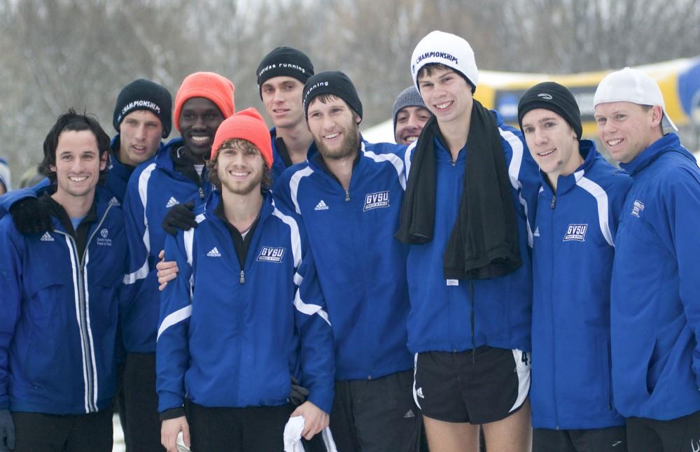 Courtesy Photo/ gvsulakers.comThe Mens cross country team races towards the finish during the GLIAC Championships in Ashland, Ohio on Saturday.