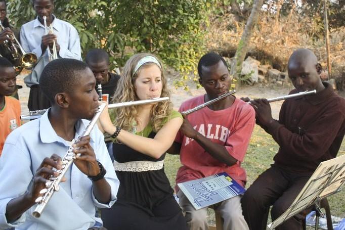 Courtesy Photo/Kailtyn Delong
Kailtyn Delong teaches students how to play the flute in Zambia.

