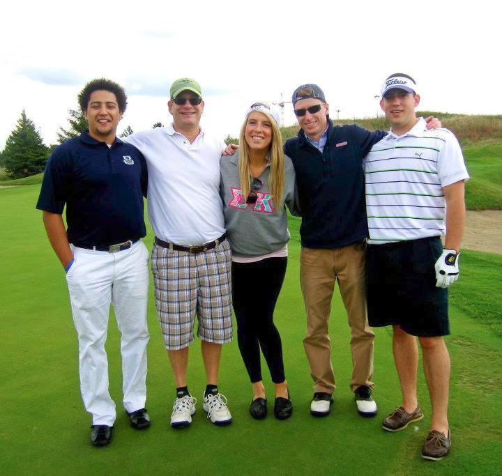 Courtesy Photo / Kelsey Ferrand
Curtis Vaden, Matt Supron, Josh Barnhart, and Joe Monahan, a team at the golf outing, pose for a picture with Allison Supron