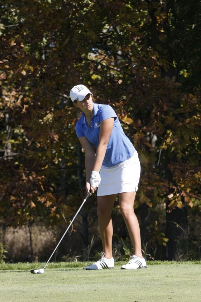 GVL/ Dylan Graham
Freshman Kelly Hartigan makes a strong swing during the Laker Fall Classic that took place this past weekend.
