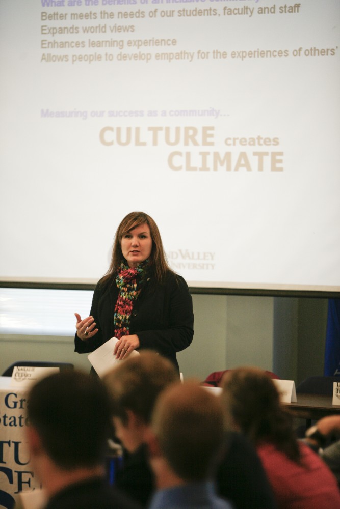 GVL/ Eric Coulter
Marlene Kowalski Braun speaks at a Student Senate session. Braun is the director the of Womens Center and the chair of the Team Against Bias.