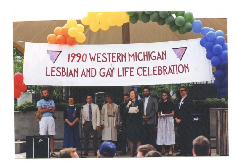 Courtesy Photo/ grandrapidslgbthistory.com
A ceremony during the 1990 Western Michigan Lesbian and Gay Life Celebration.