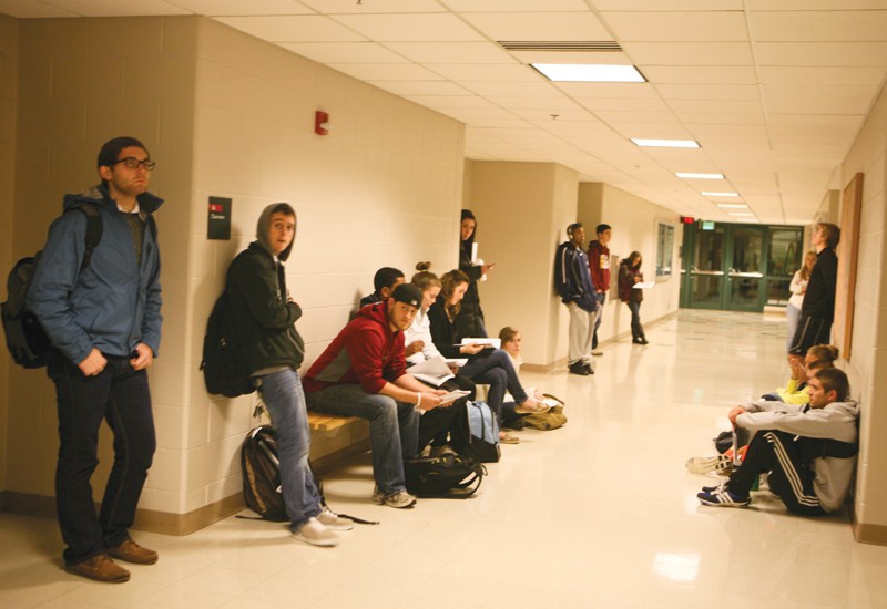 GVL/ Rane Martin
Students wait for their class in the Padnos Hall of Science
