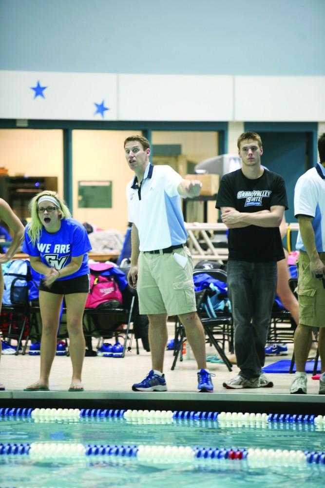 GVL Archive 
Head Swimming Coach Andy Boyce calls out to his athletes during a race