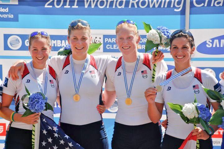 Courtesy Photo / John BancheriGVSU Alum Sarah Zelenka pictured with teammates after winning the World Rowing Championship in the USA Women