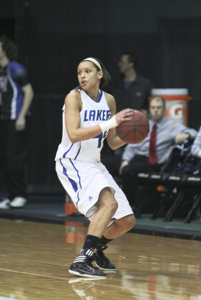 GVL / Robert Mathews
 Guard Dani Crandall (44) looks to pass the ball to a teammate. The Lakers were defeated by Hillsdale 61-57.