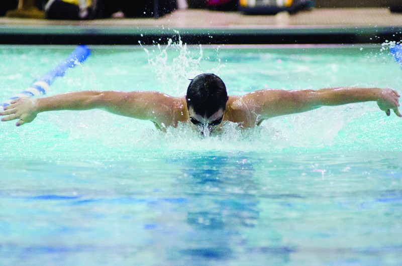 GVL / Bo Anderson

GVSU's Mitchell Fisher swims the 200 yard individual medley during Saturday's meet vs. CMU