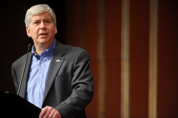 Governor Rick Snyder speaks during the Clean Energy Prize Award Ceremony at the University of Michigan's Rackham Auditorium on Feb. 18, 2011.  Angela J. Cesere | AnnArbor.com
