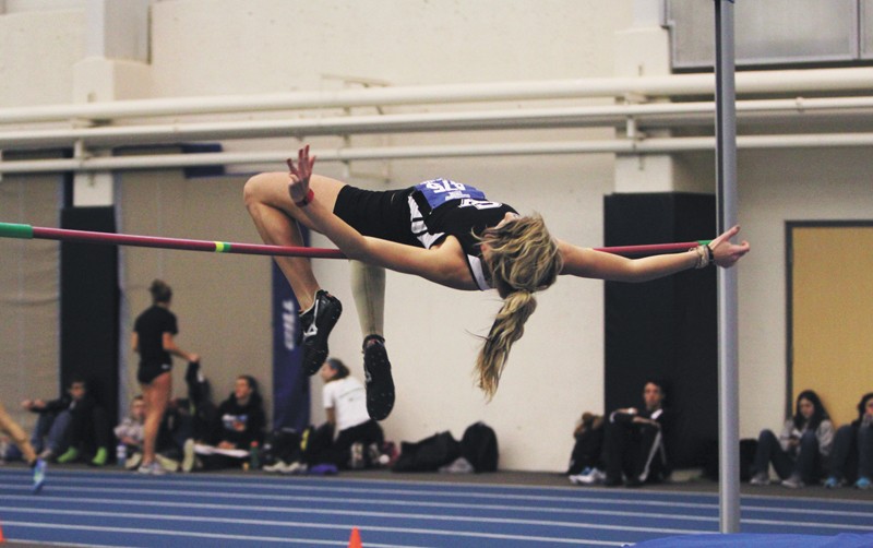 GVL / Robert Mathews 
Sophomore high jumper Alisha Weaver at the 2012 GVSU Big Meet on Saturday (Feb. 11).