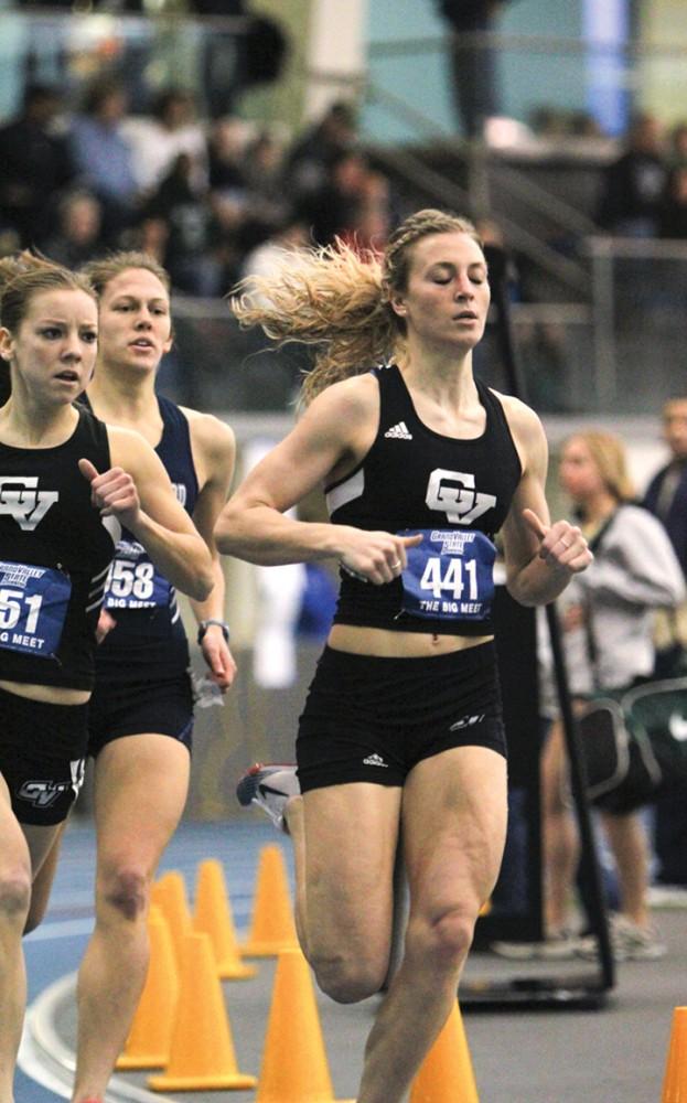 GVL / Robert Mathews
GVSU Hurdler Jade Hull (left) and Katelyn Pittman (right) at a recent practice. 