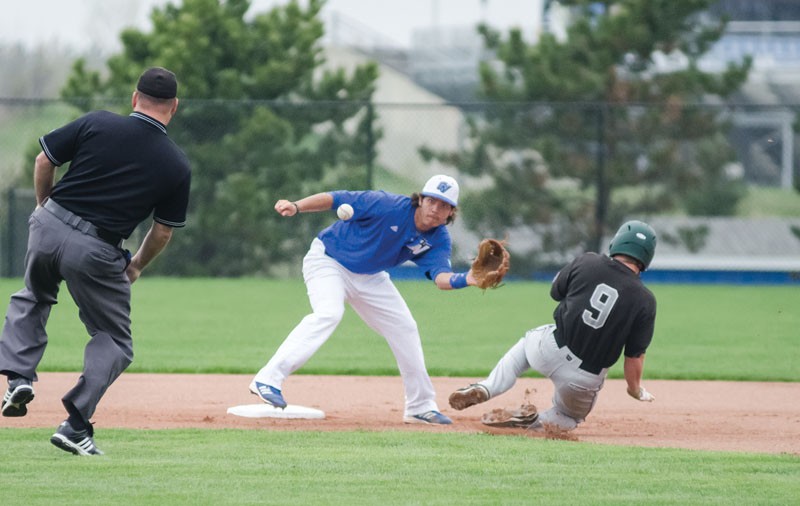 GVL / Bo Anderson
Lake Erie's Matt Toth slides into second late and is tagged out on Saturday.