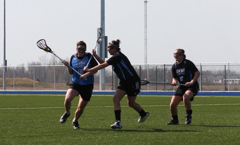 GVL / Robert Mathews
Freshman Sarah Lowe taking the ball up the field during the Lakers recent practice before their first home game. 