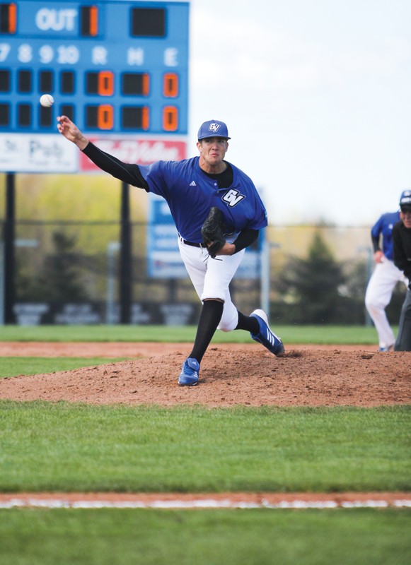 GVL / Robert Mathews
Senior Cory Baker (20) pitching against Northwood University. 