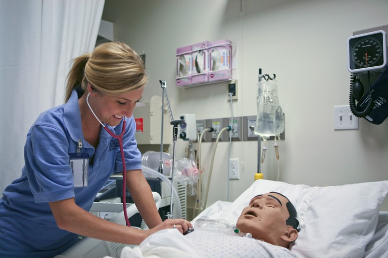 GVL / Eric Coulter
Senior Nursing Student Chelsea Messier performs a lung sound asessment 