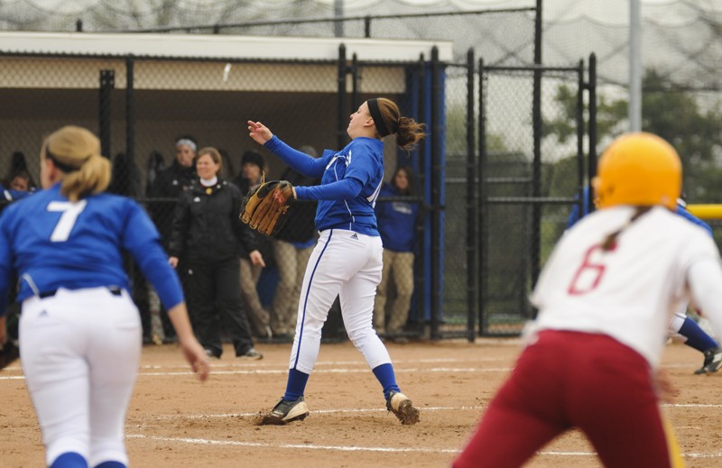 GVL / Bo Anderson

Nellie Kosola makes contact with a pitch during Saturday's first game against SVSU