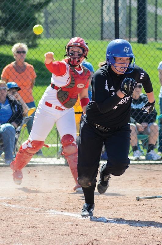 GVL / Bo Anderson

GVSU infielder Kayleigh Bertram tries to reach first on Saturday afternoon