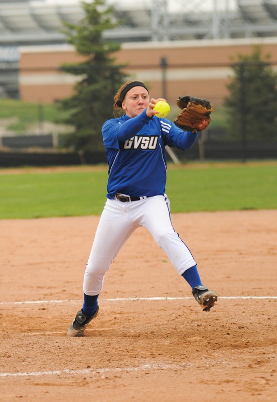 GVL / Bo Anderson

Shortstop Briauna Taylor fires to first to complete the double play, ending an early rally for SVSU.