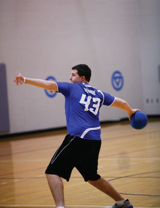 GVL / Eric Coulter 
Kollin Currie practicing during a recent dodgeball practice. 